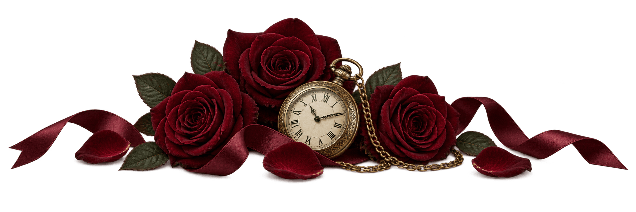 Antique watch with burgundy roses and ribbon